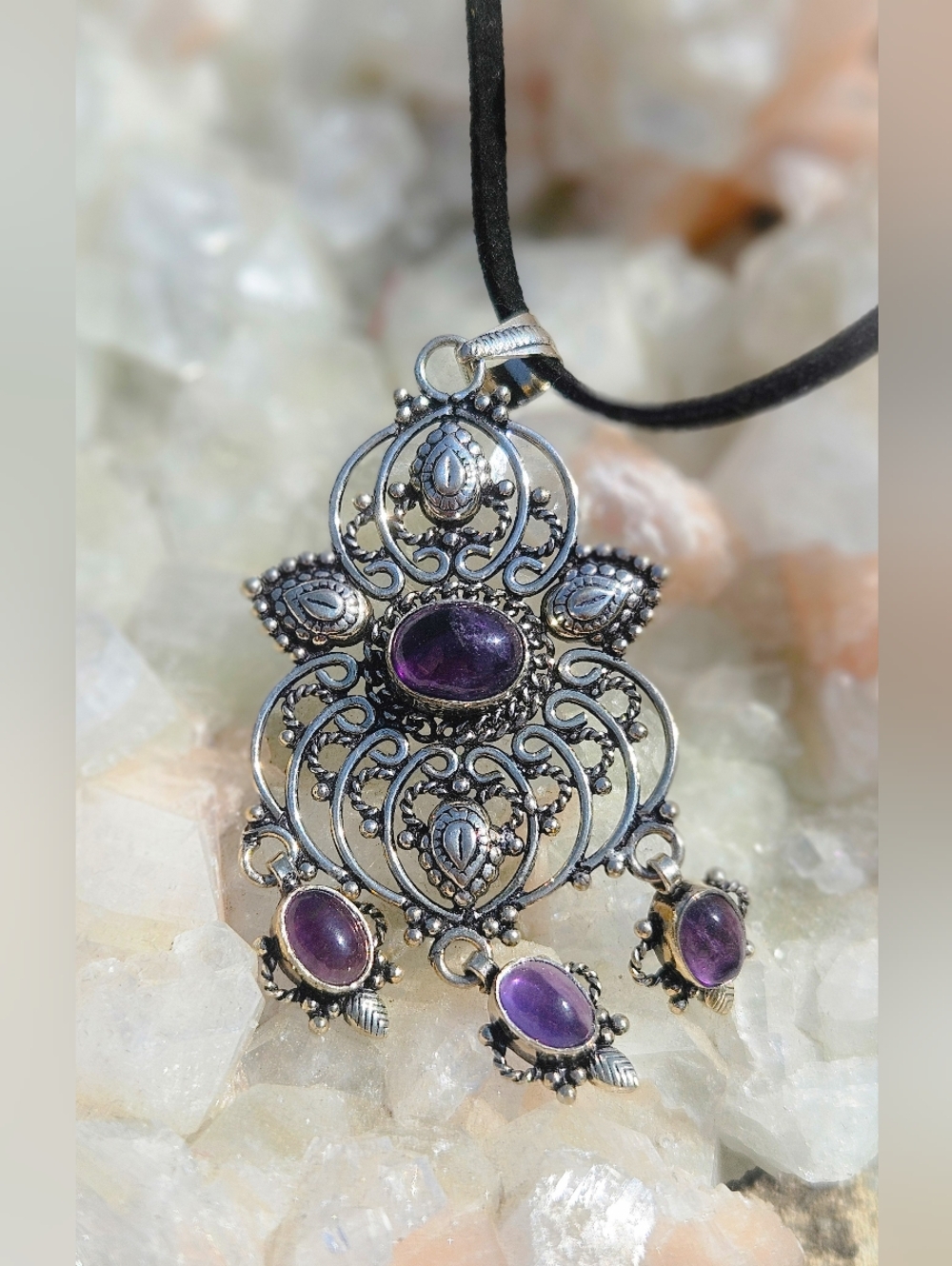 NWT Boho Amethyst 925 Silver Pendant
